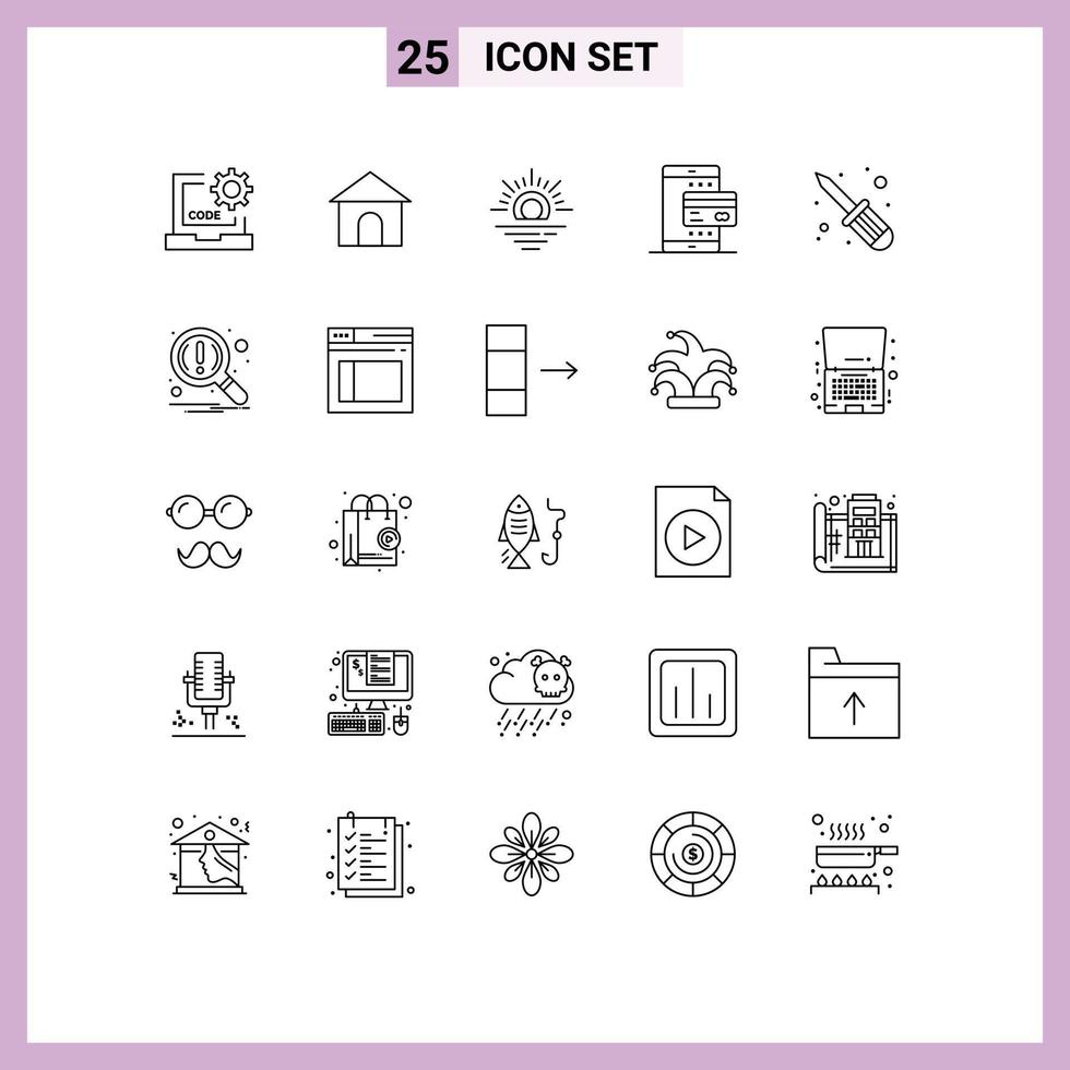 Set of 25 Modern UI Icons Symbols Signs for repair payment shope online card Editable Vector Design Elements