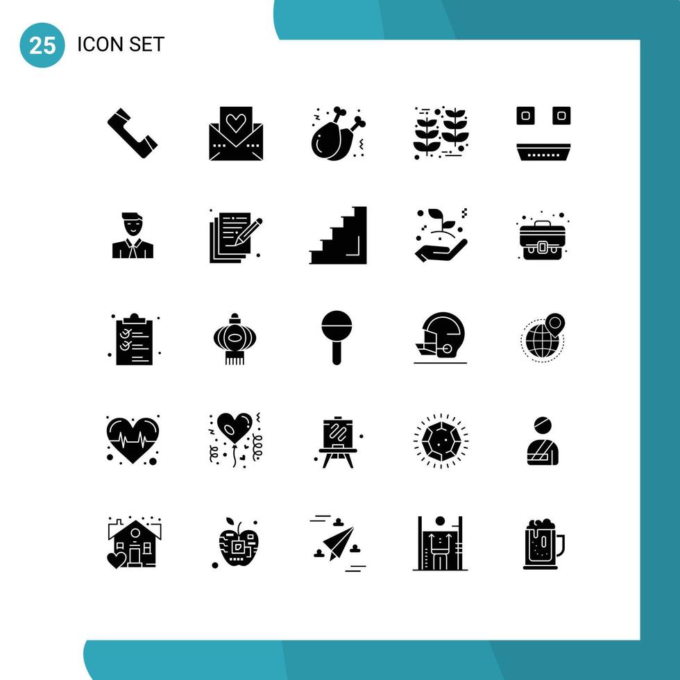 Set of 25 Vector Solid Glyphs on Grid for fish thanksgiving thanksgiving harvest leg Editable Vector Design Elements