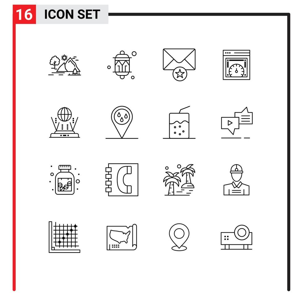 16 iconos creativos signos y símbolos modernos de Internet velocidad web linterna página prueba de velocidad estrella elementos de diseño vectorial editables vector