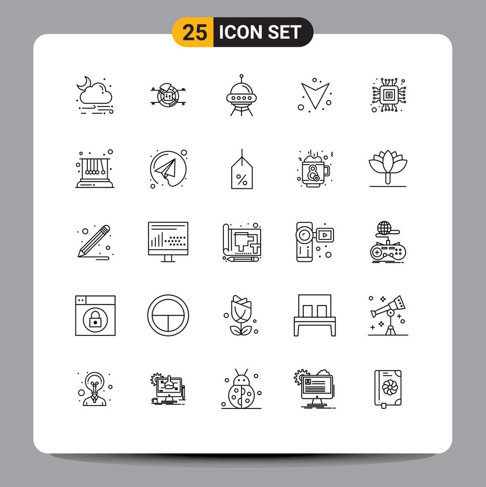 Mobile Interface Line Set of 25 Pictograms of computer full space ship down alien Editable Vector Design Elements