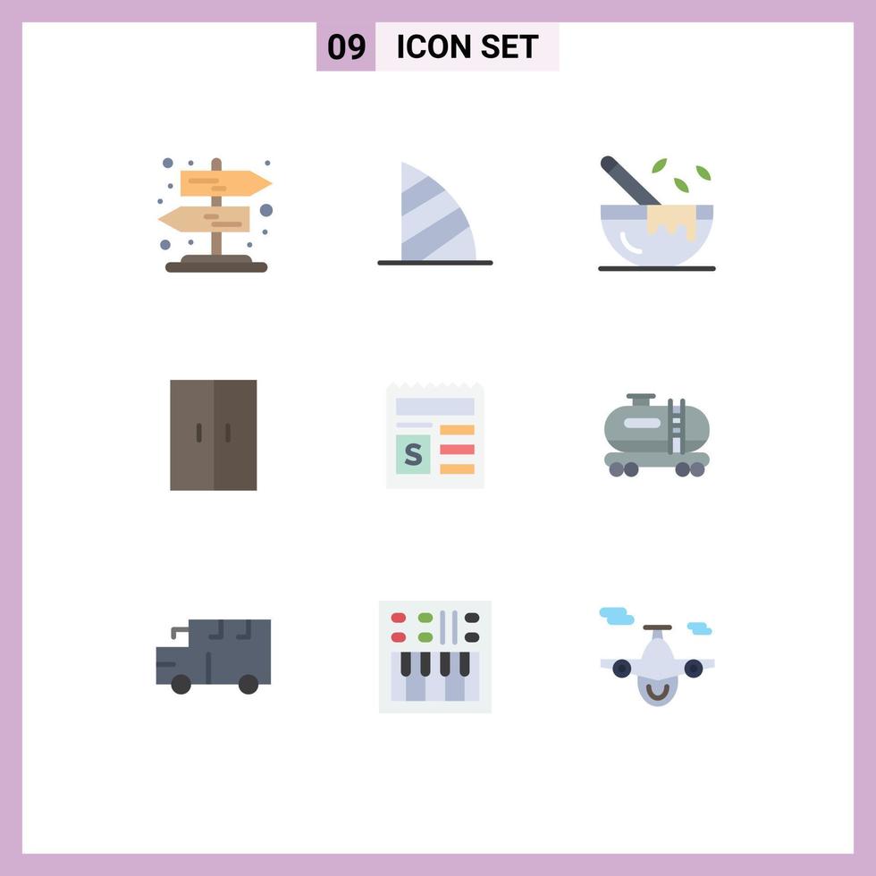 9 Thematic Vector Flat Colors and Editable Symbols of money wardrobe boiling home appliances furniture Editable Vector Design Elements