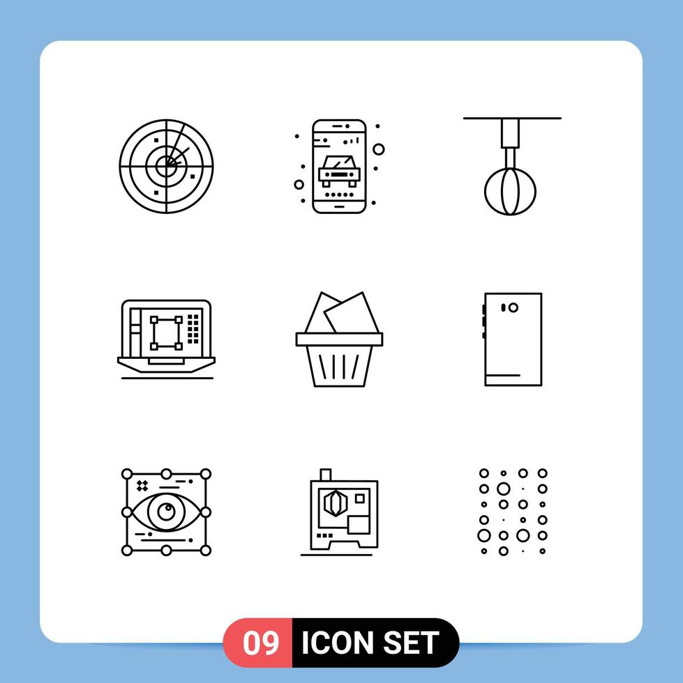 Pictogram Set of 9 Simple Outlines of increase designing tool appliances decrease whisk Editable Vector Design Elements