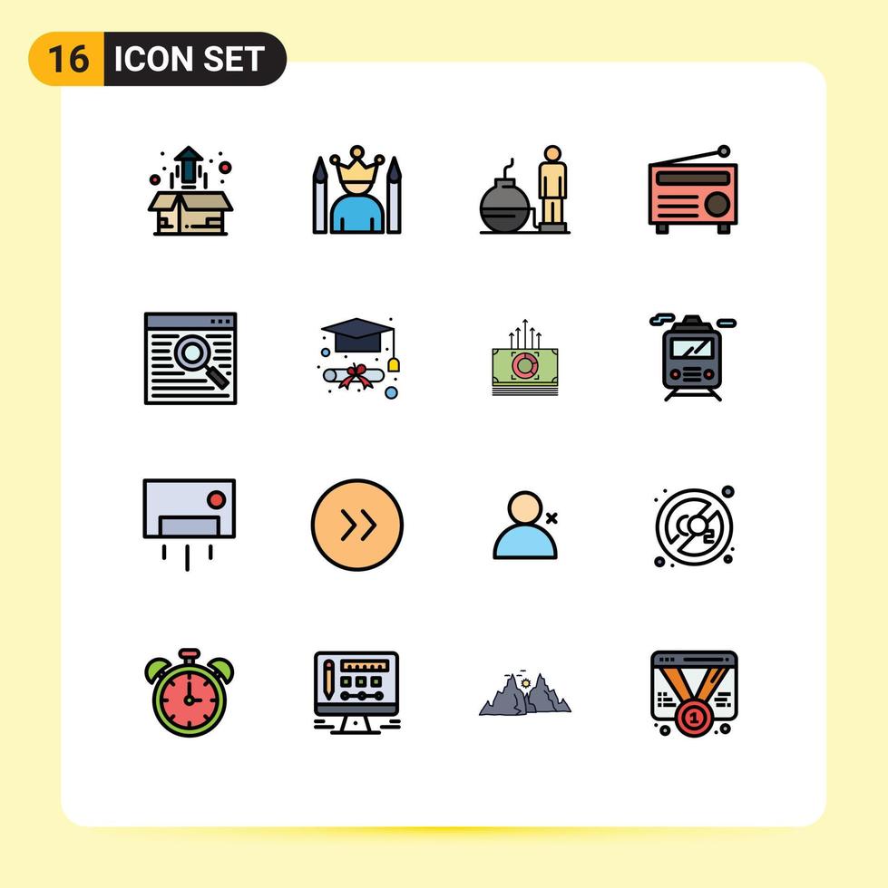 Modern Set of 16 Flat Color Filled Lines Pictograph of media fm superhero radio modern Editable Creative Vector Design Elements