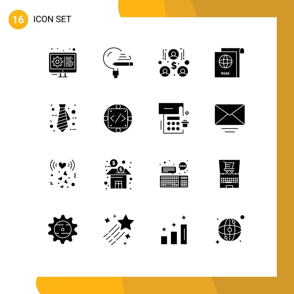 Universal Icon Symbols Group of 16 Modern Solid Glyphs of tie business study travel document Editable Vector Design Elements