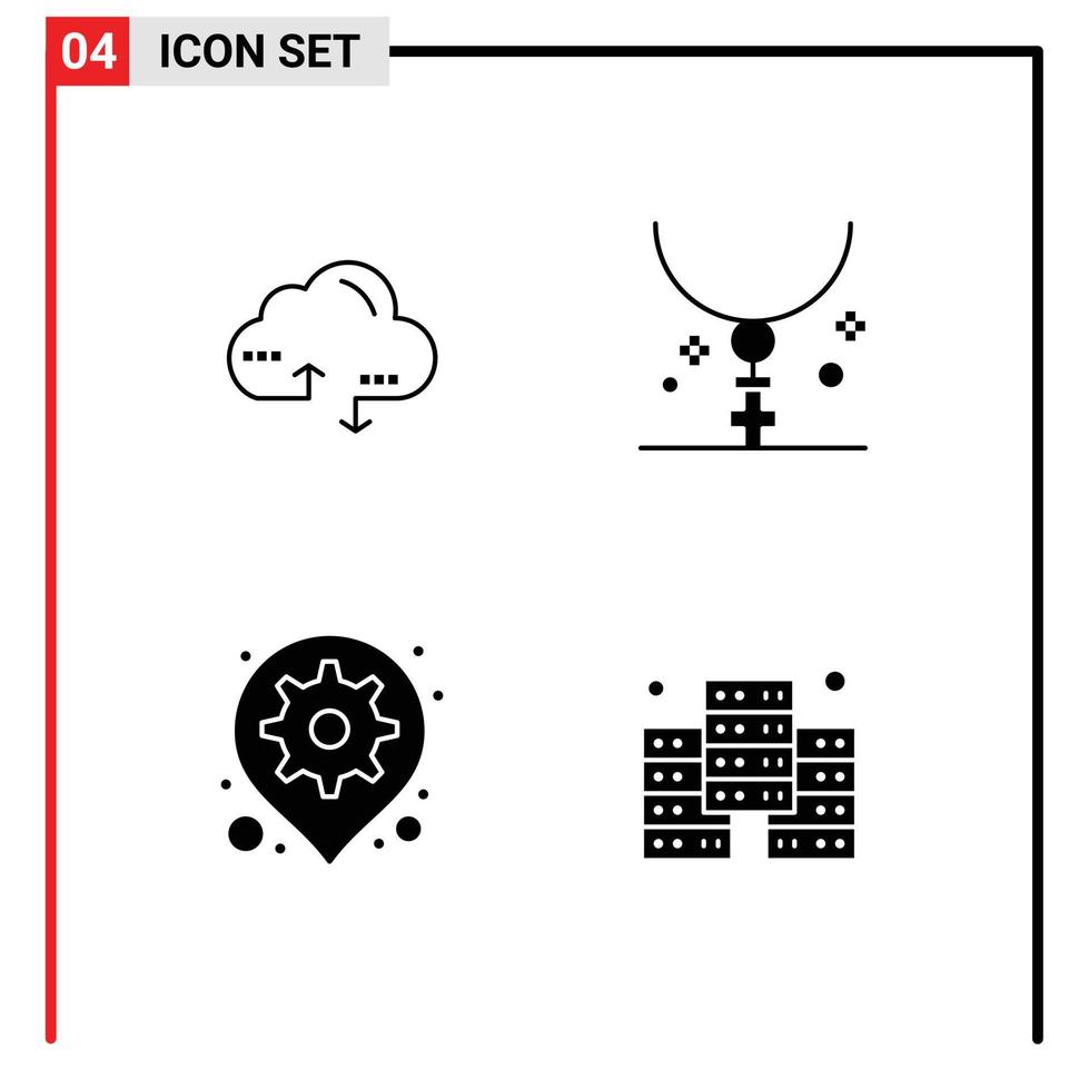 Pack of 4 creative Solid Glyphs of cloud gear data halloween map Editable Vector Design Elements
