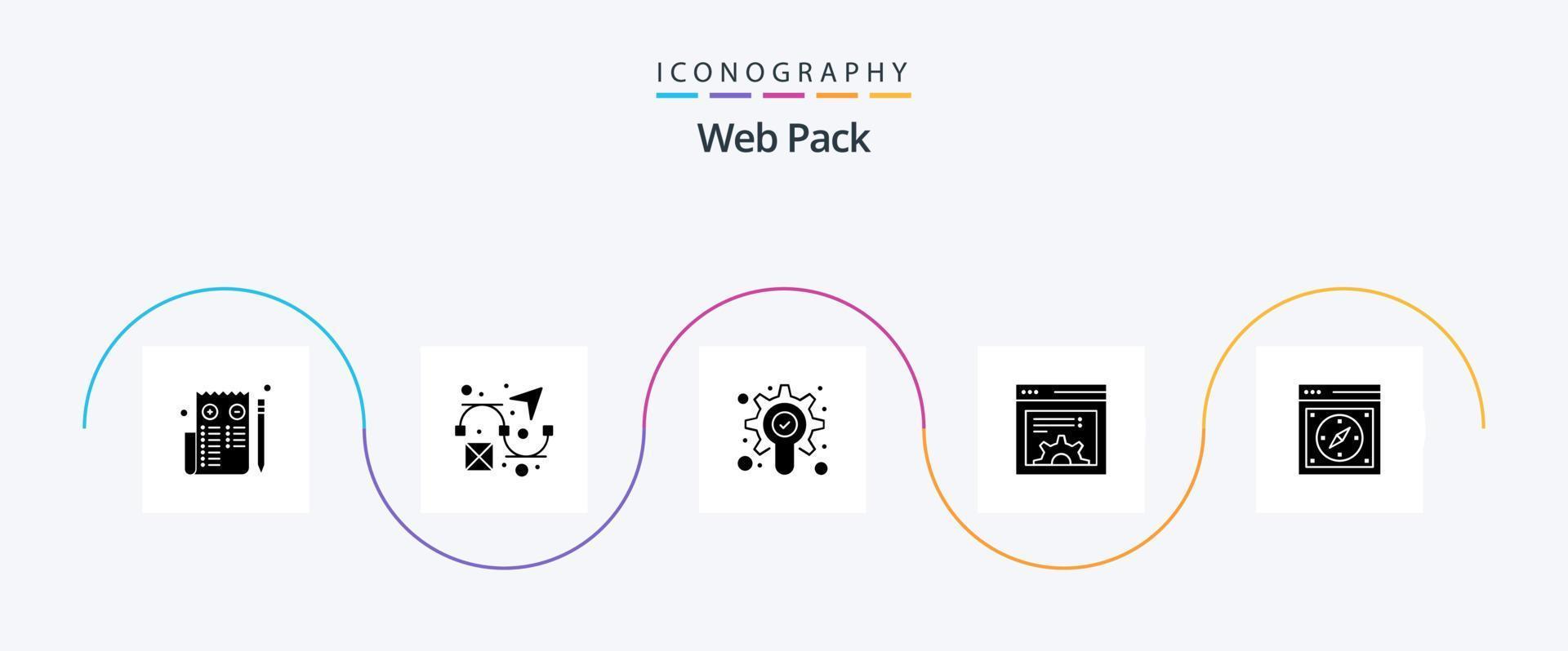 Web Pack Glyph 5 Icon Pack Including web. page. gear. compass. web vector