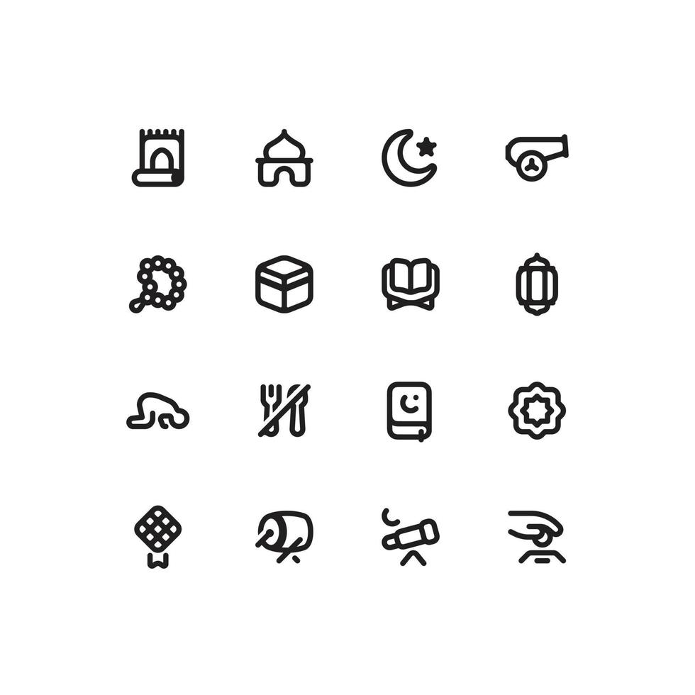 Cute simple Ramadan outline icon set with Islam and Muslim related icons vector