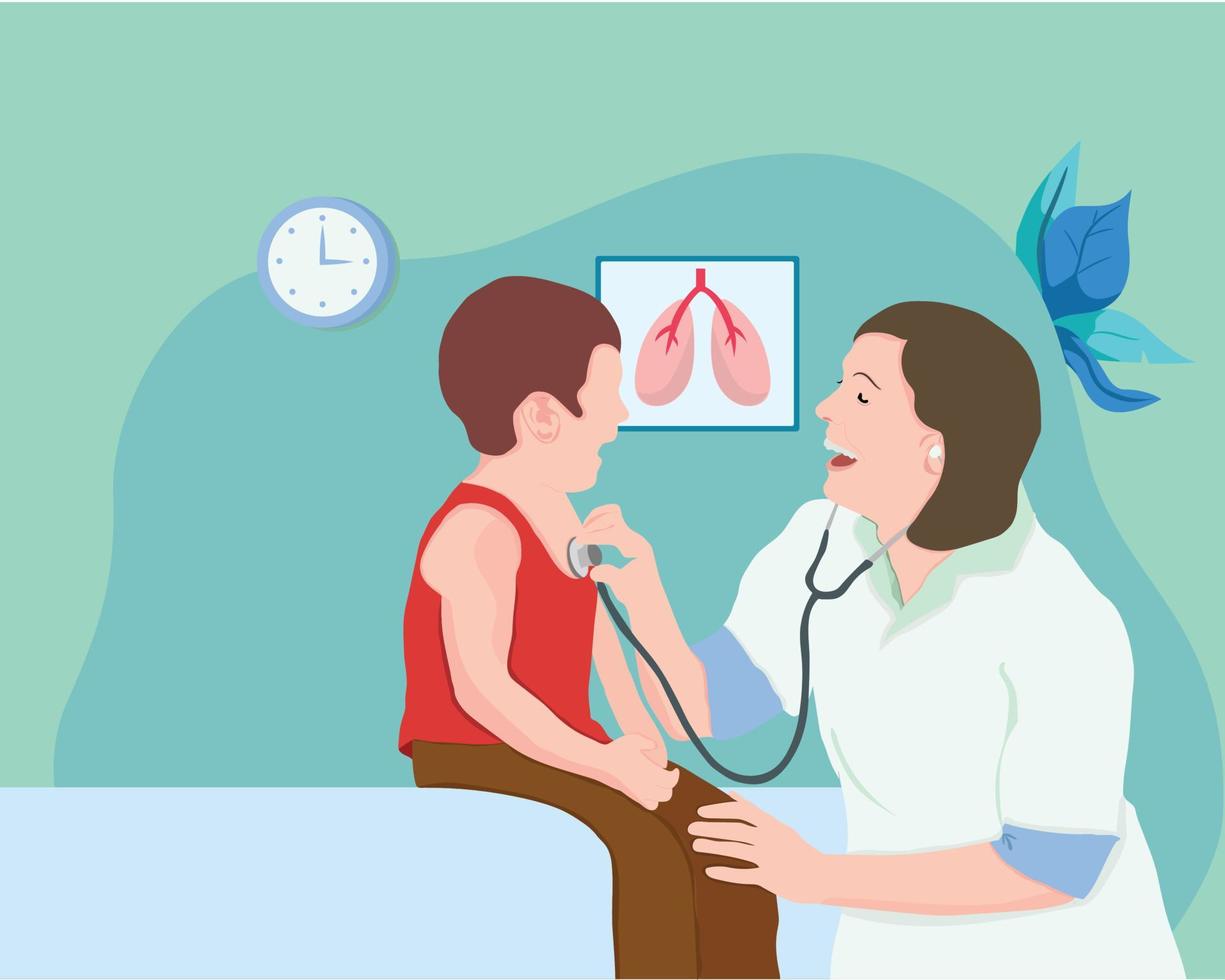 Doctor talking to the patient, Medical doctor, Medical service, Doctor check up old person vector illustration