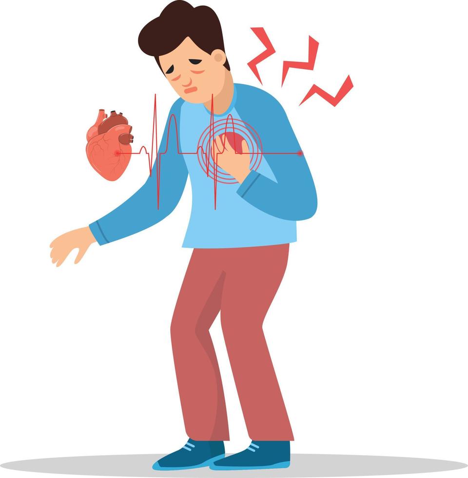 Young man with strong heart attack vector