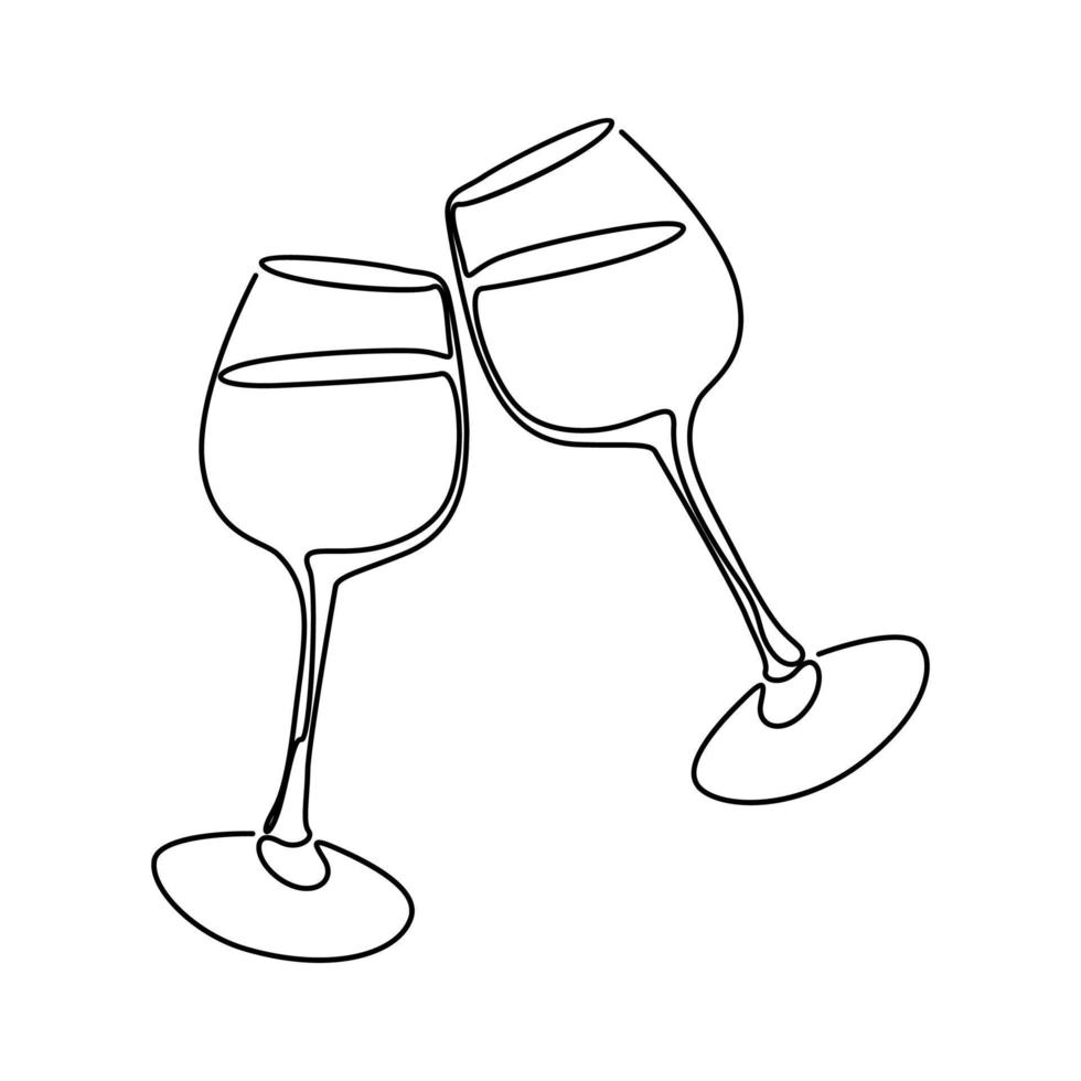 Glasses wine line art, great design for any purposes. Holiday card design. Simple style. vector