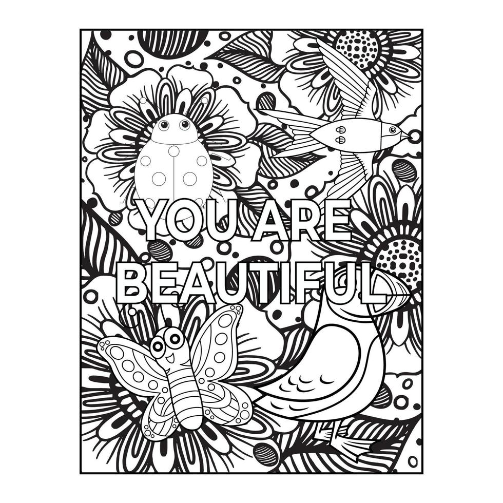 Motivational quote coloring book page art vector