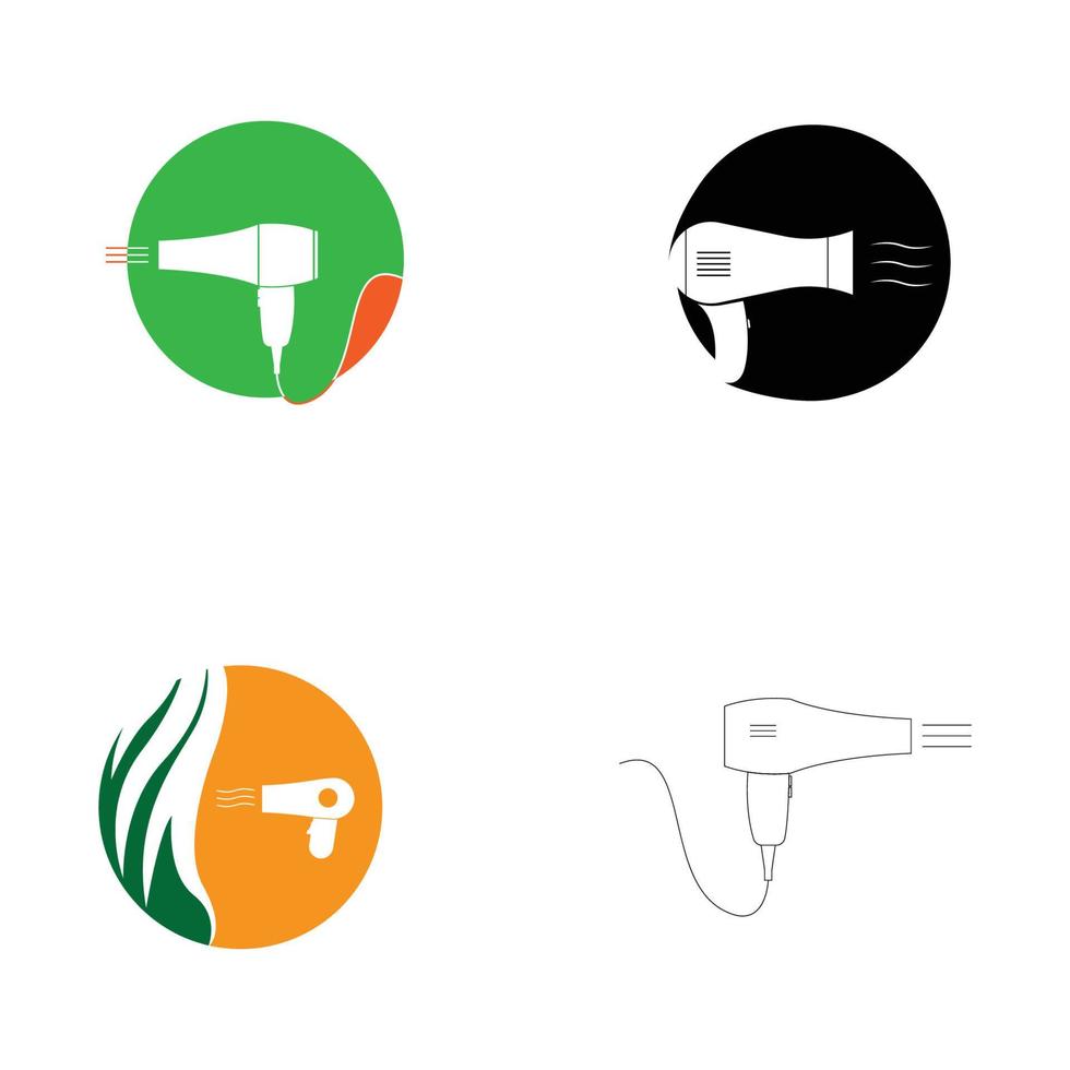 logotipo de secador de pelo, secador de pelo con aire soplado, diseño de ilustraciones vector
