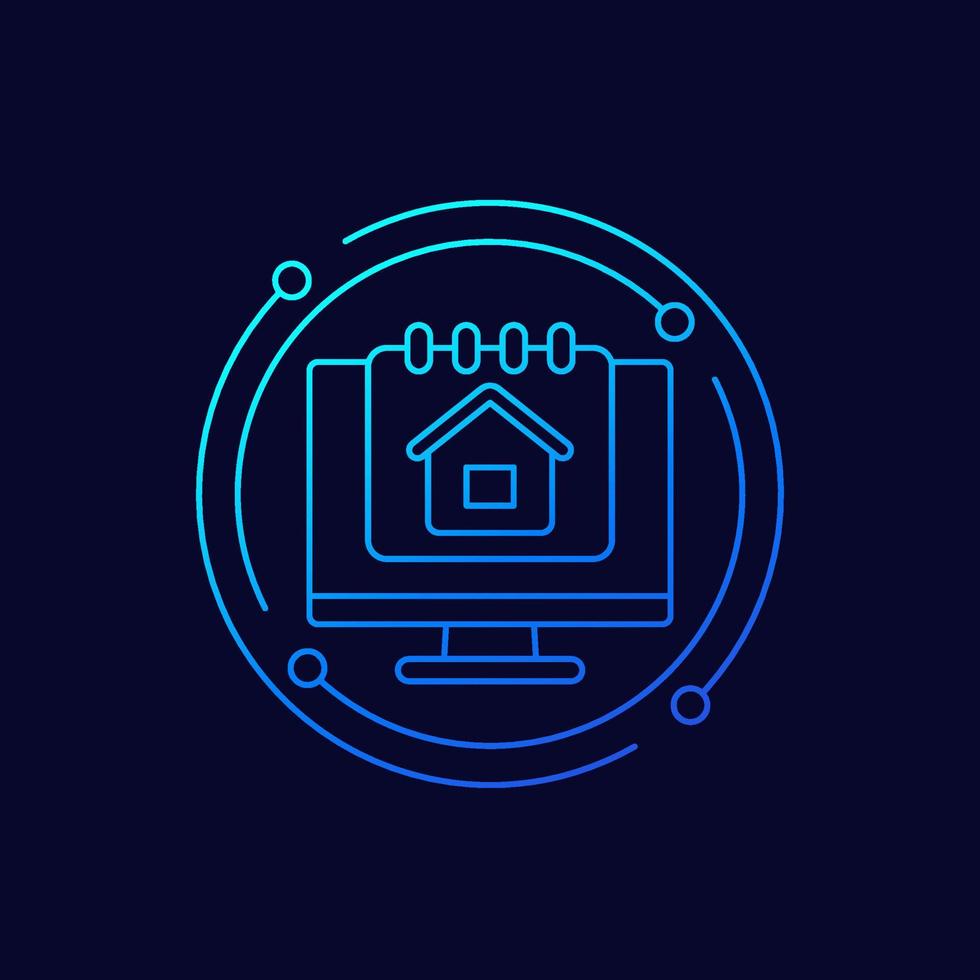 house and calendar, online booking line vector icon