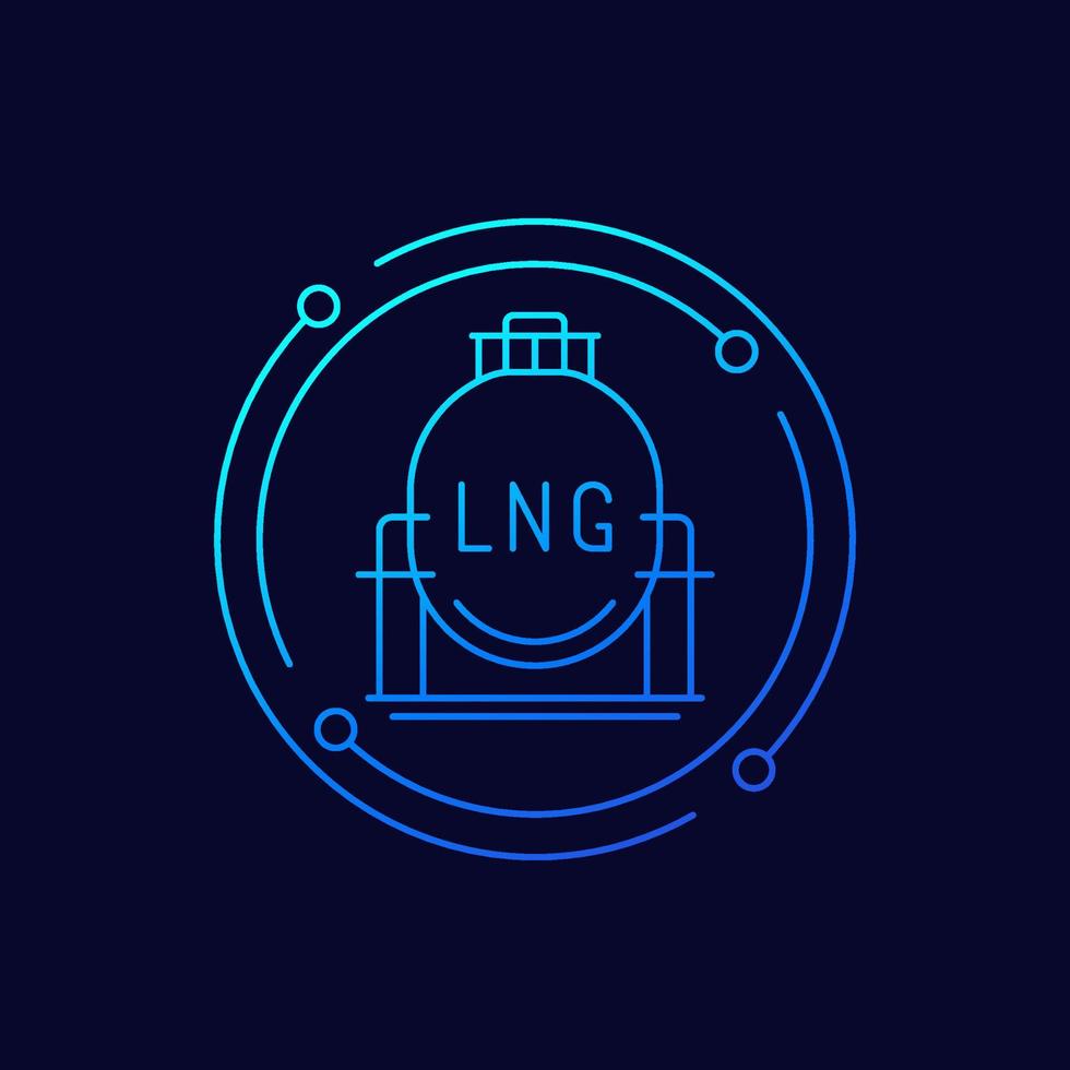 Icono de línea de tanque de GNL, vector de almacenamiento de gas industrial