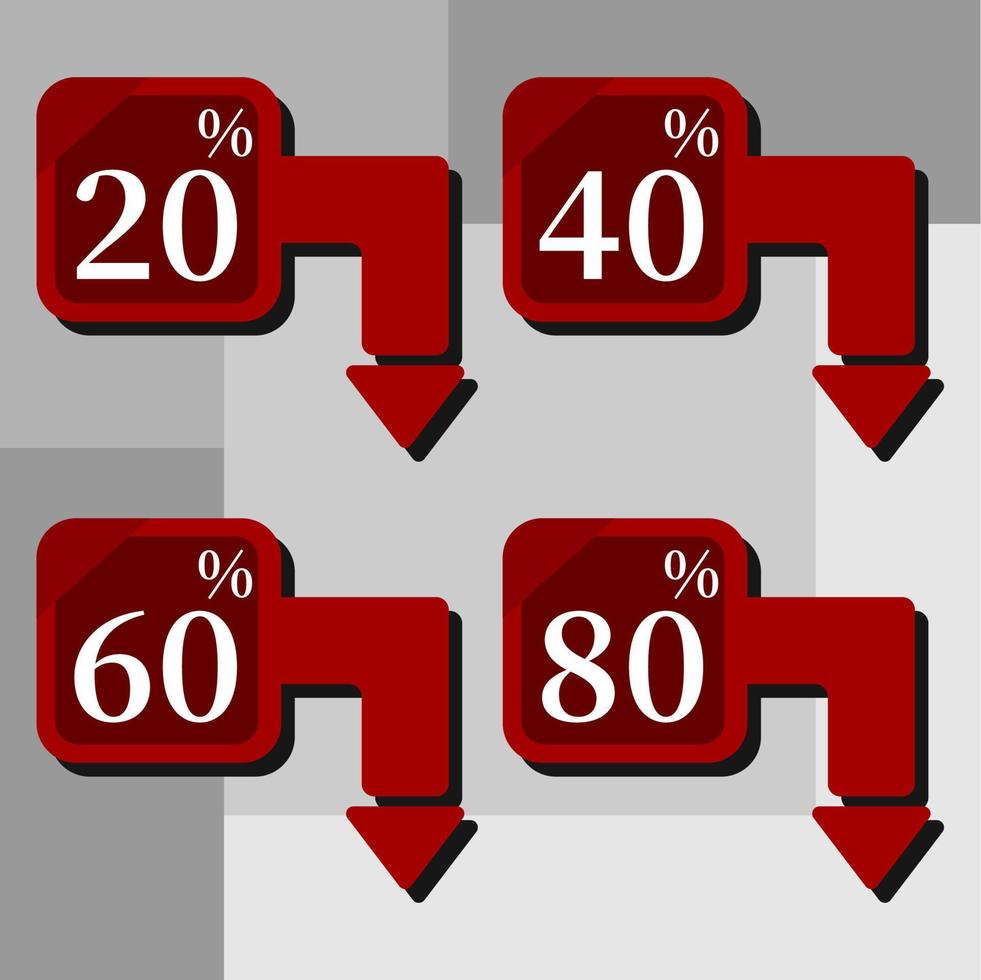 Set discount ribbon, with 20,40,60,80 percent. And solid black,red colors vector