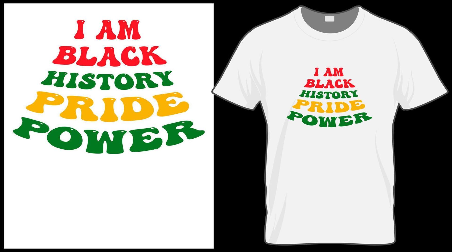 soy camiseta negra del poder del orgullo de la historia. gráfico de ilustración vectorial del mes de la historia negra. fondo verde, rojo, amarillo con texto. celebrar la cultura de los pueblos americanos y africanos. vector