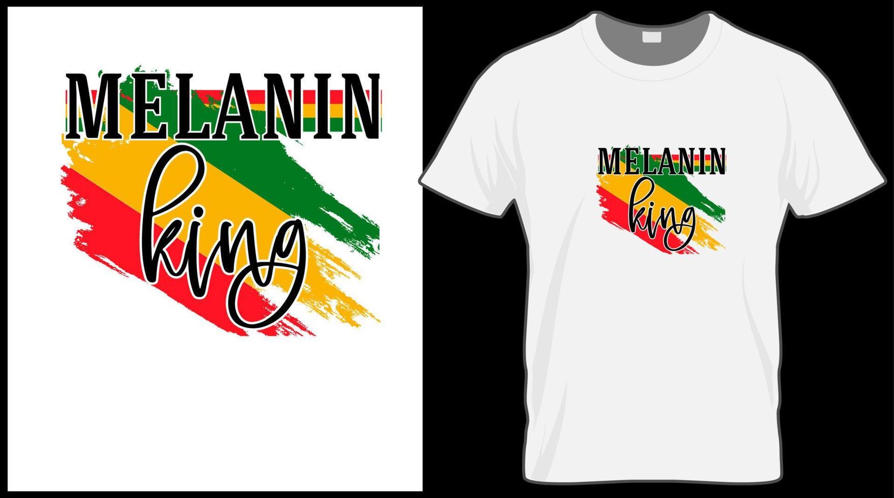 melanin king t shirt. Black History Month vector illustration graphic. Green, red, yellow background with text. Celebrate American and African People culture.