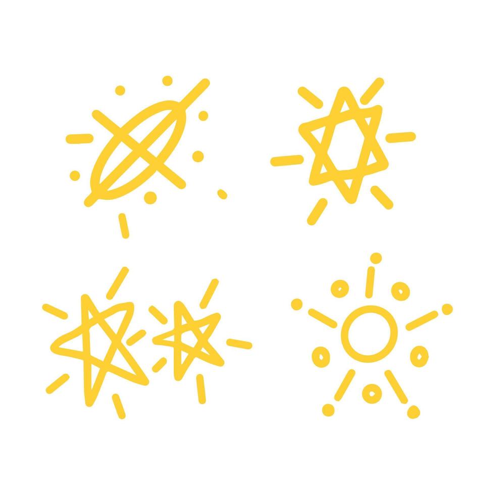 Set of sparkle star and starburst hand-drawn. Doodle style. vector
