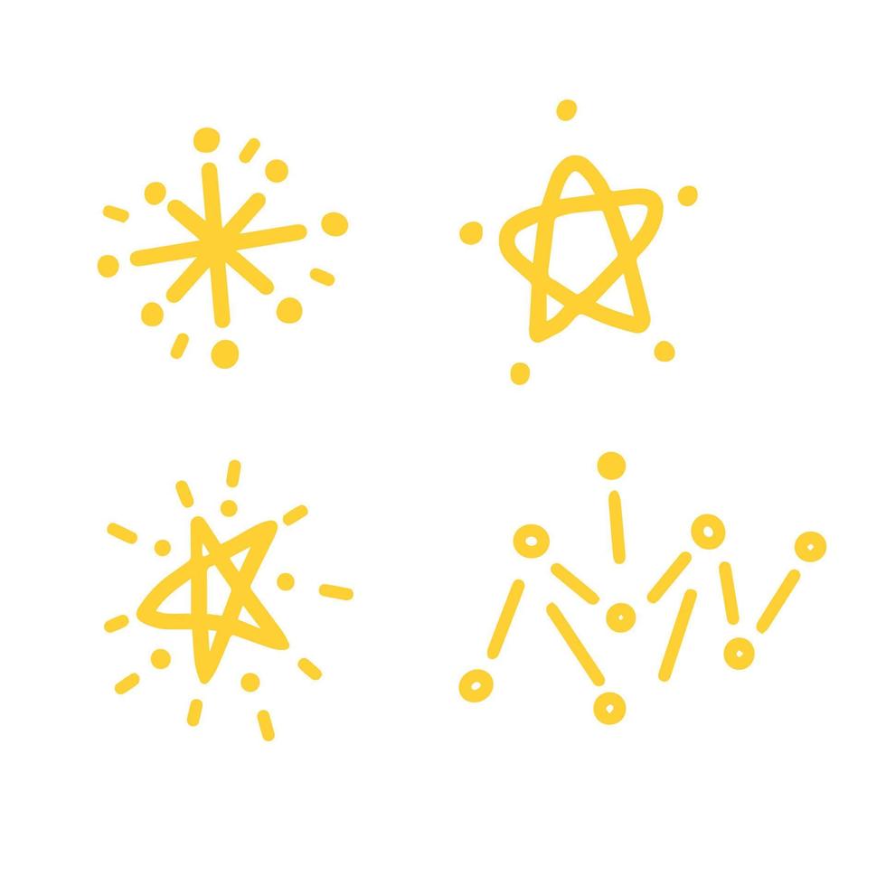 conjunto de estrellas brillantes y estallidos dibujados a mano. estilo garabato. vector