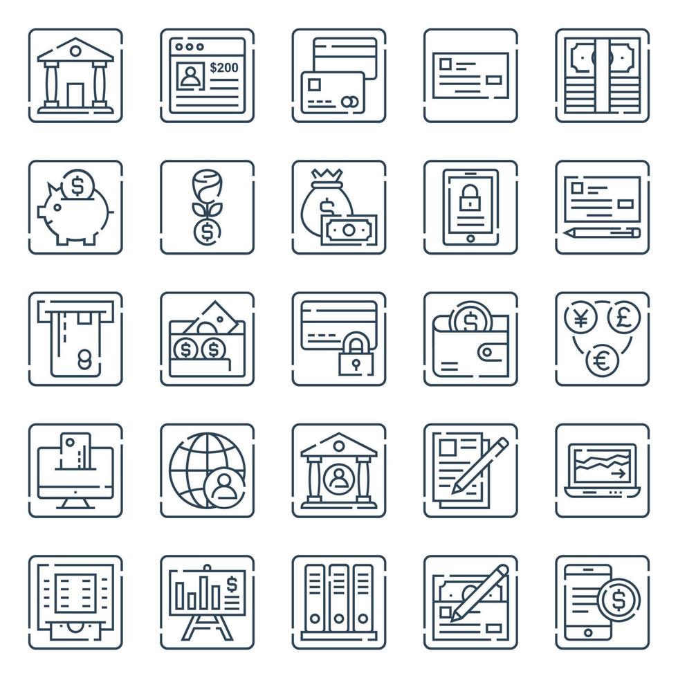 Outline icons for banking and finance. vector