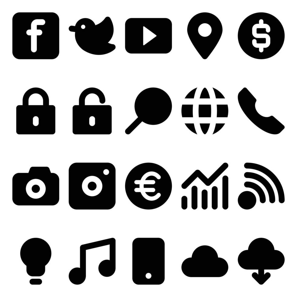 Glyph icons for Social media. vector