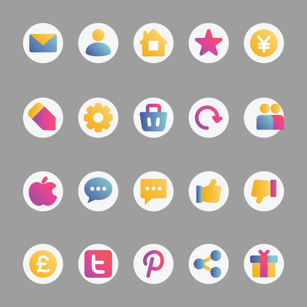 Gradient color icons for Social media. vector