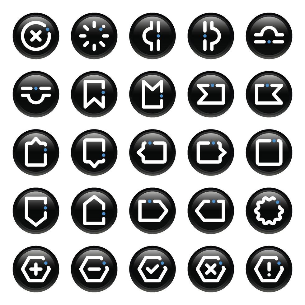 iconos de contorno de círculo negro para signo y símbolo. vector