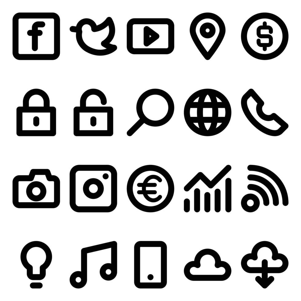 Outline icons for Social media. vector