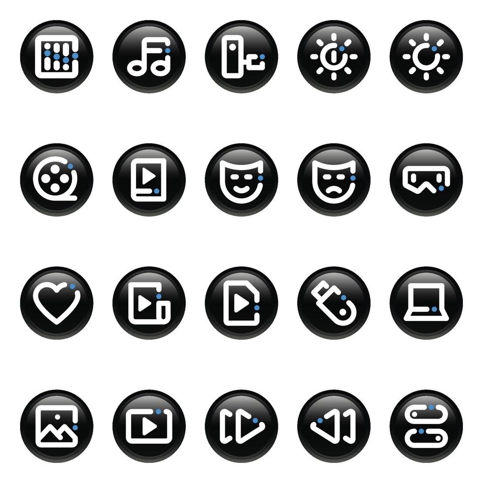 iconos de contorno de círculo negro para medios. vector