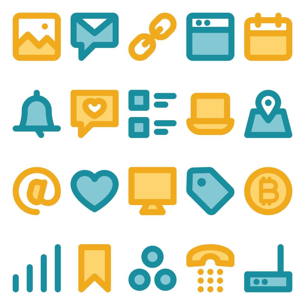 Filled color outline icons for Social media. vector