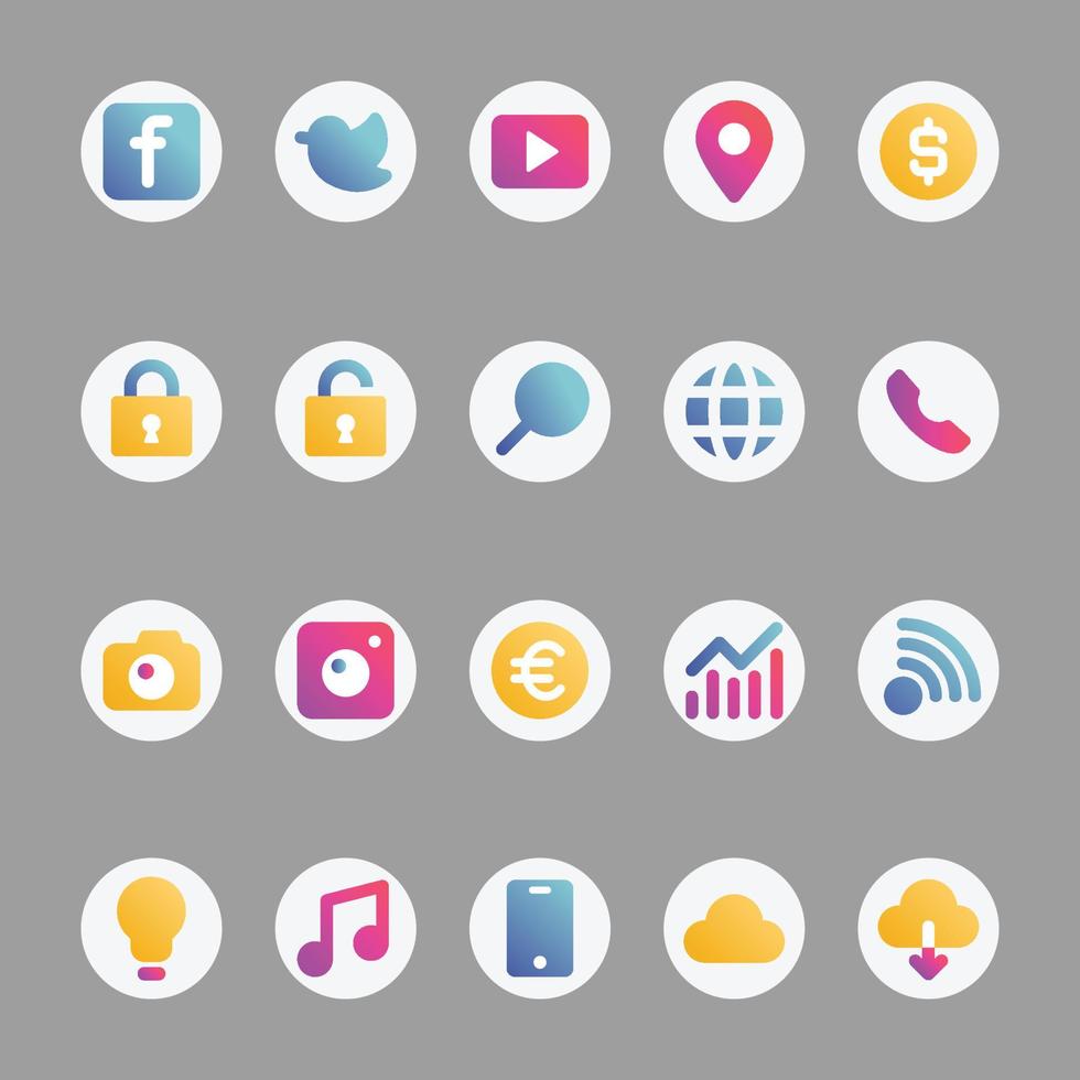Gradient color icons for Social media. vector