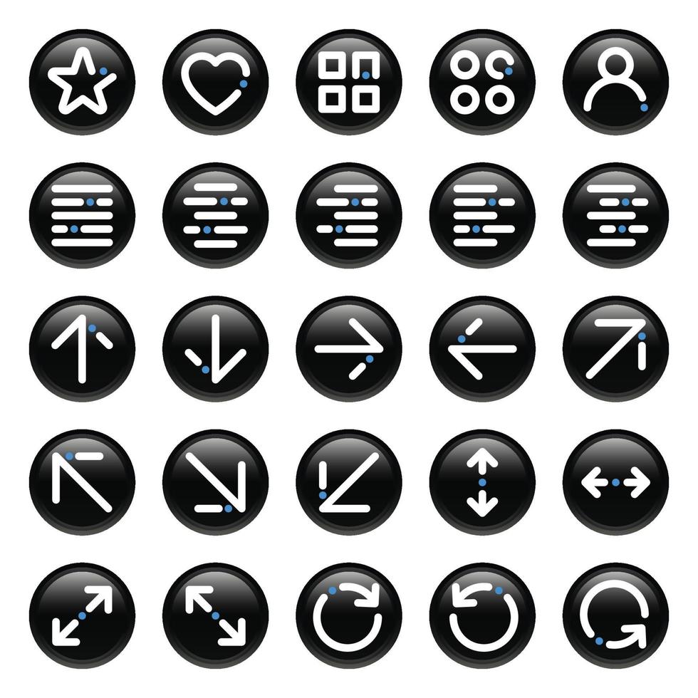 iconos de contorno de círculo negro para signo y símbolo. vector