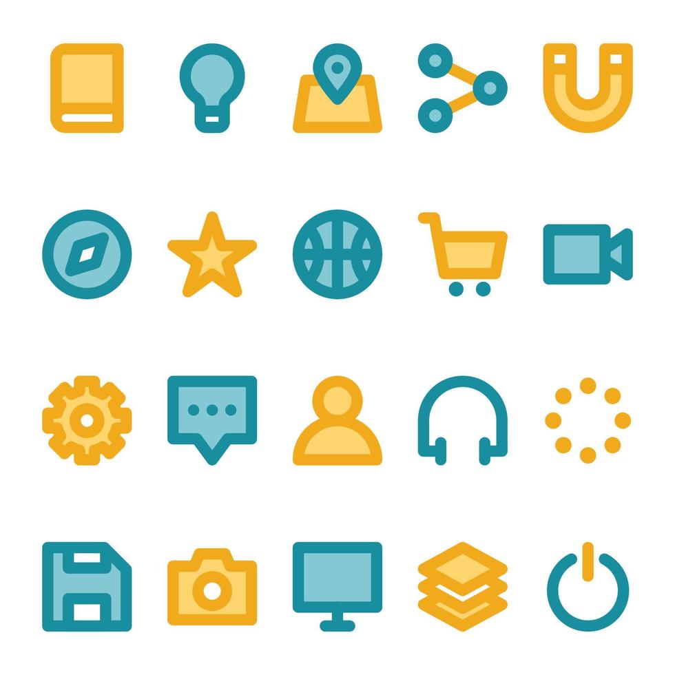 iconos de contorno de color rellenos para la interfaz de usuario. vector