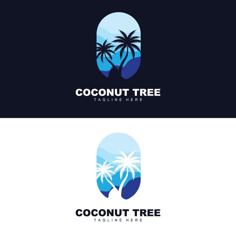 logotipo de árbol de coco, vector de árbol oceánico, diseño para plantillas, marca de producto, logotipo de objeto de turismo de playa