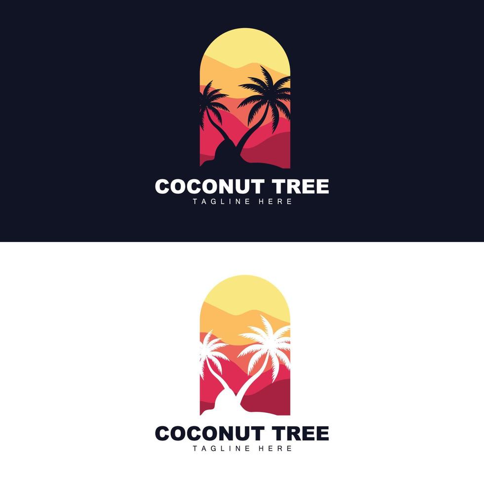 logotipo de árbol de coco, vector de árbol oceánico, diseño para plantillas, marca de producto, logotipo de objeto de turismo de playa