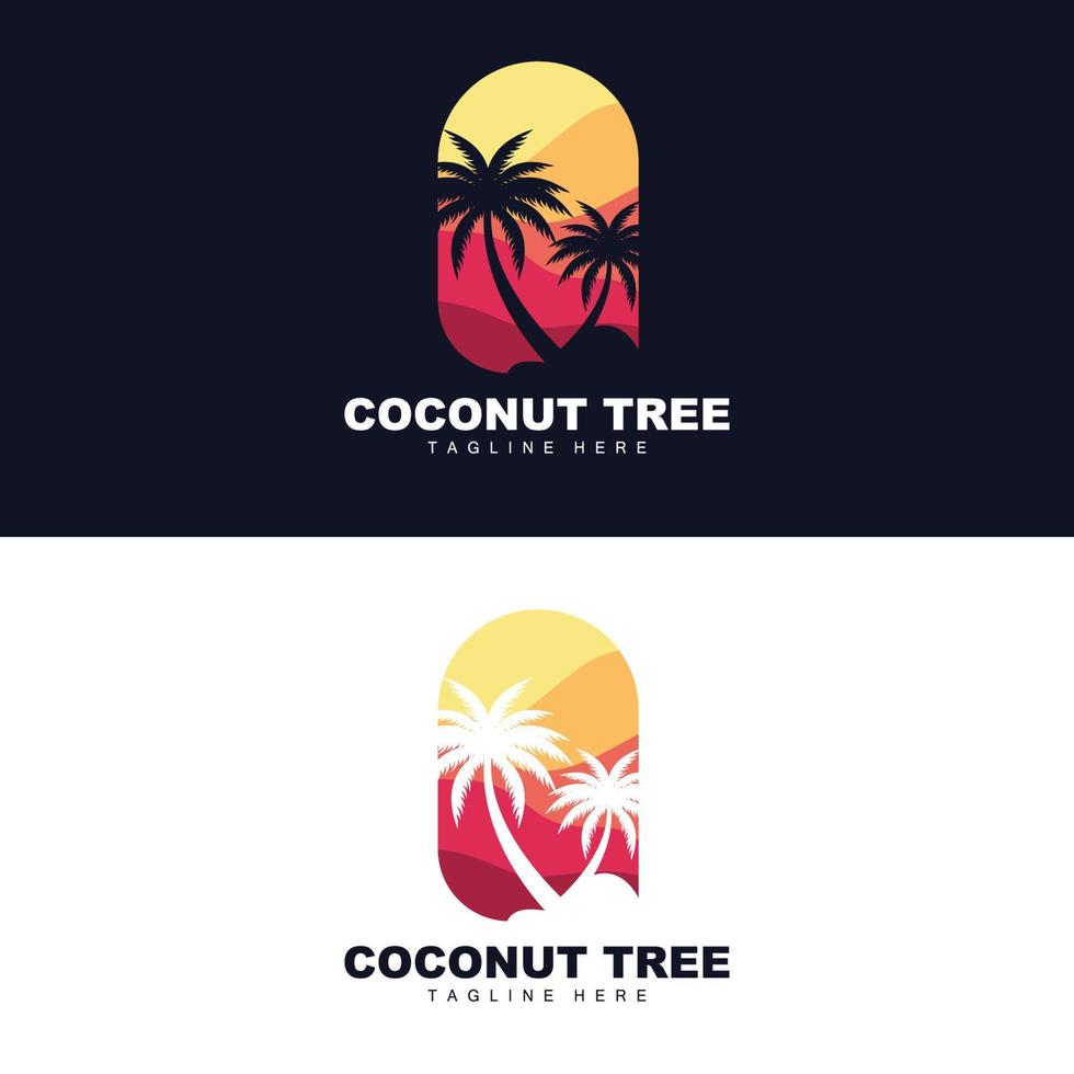 logotipo de árbol de coco, vector de árbol oceánico, diseño para plantillas, marca de producto, logotipo de objeto de turismo de playa