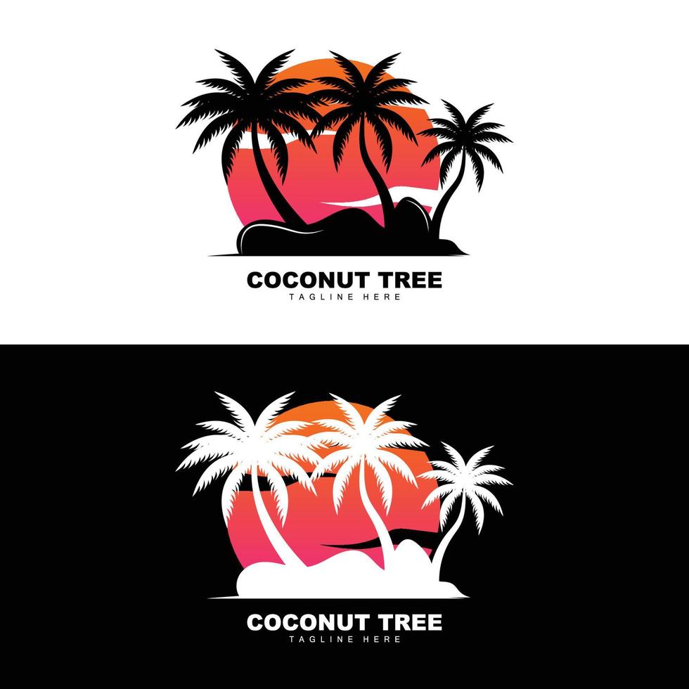 logotipo de árbol de coco, vector de árbol oceánico, diseño para plantillas, marca de producto, logotipo de objeto de turismo de playa