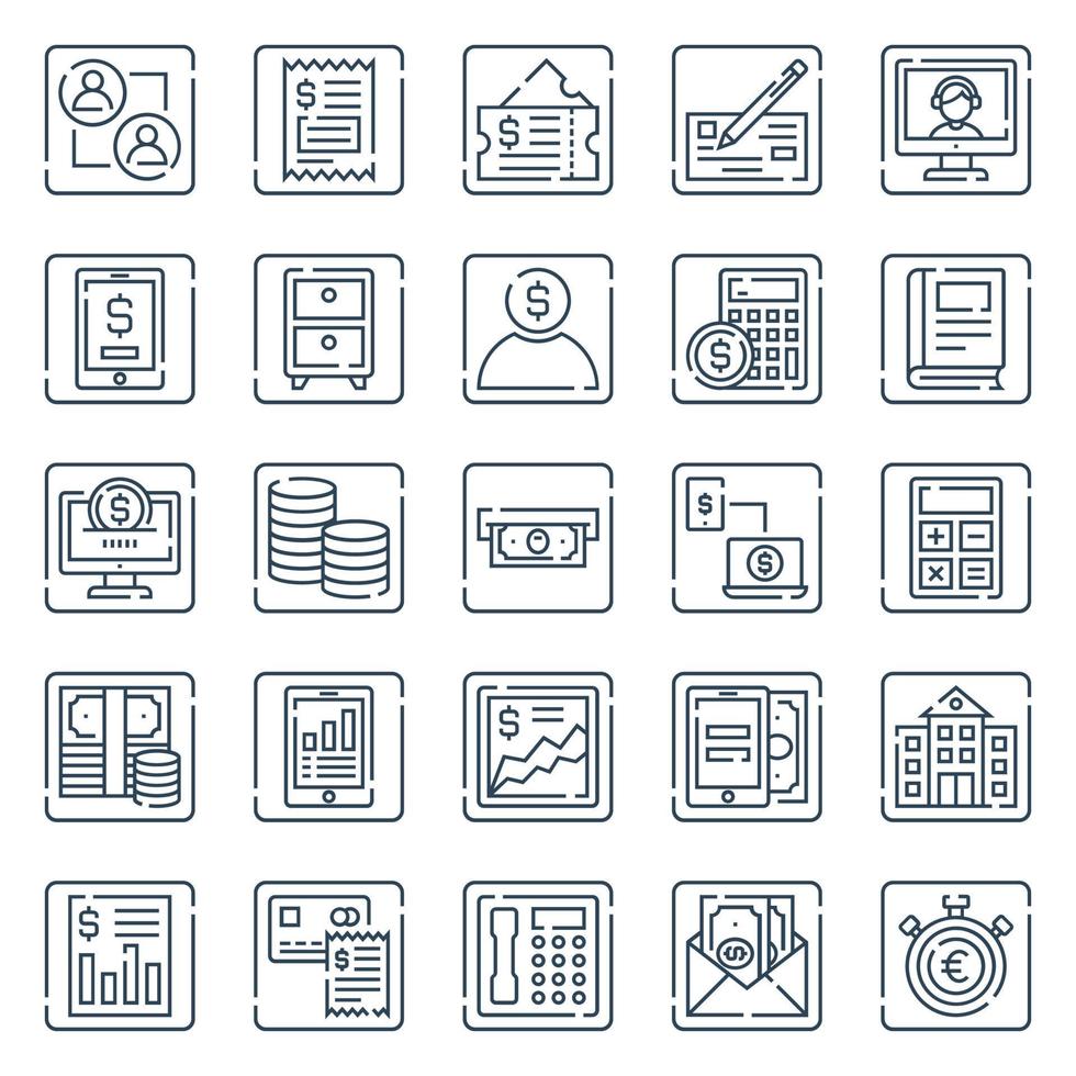 Outline icons for banking and finance. vector