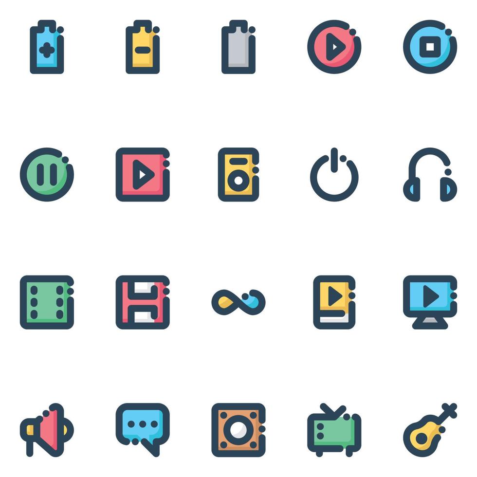 Filled color outline icons for Media. vector