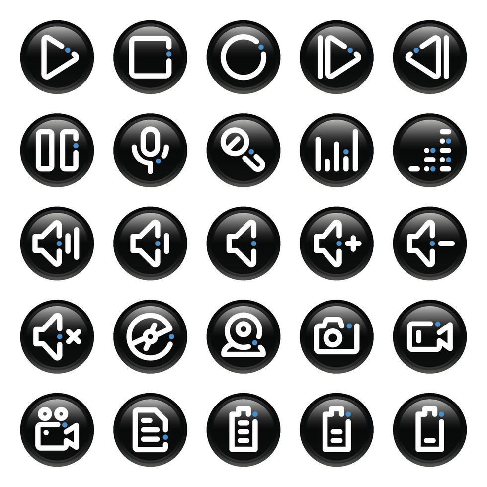 Black circle outline icons for Media. vector