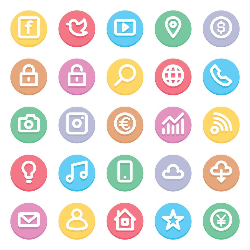 Circle color outline icons for Social media. vector