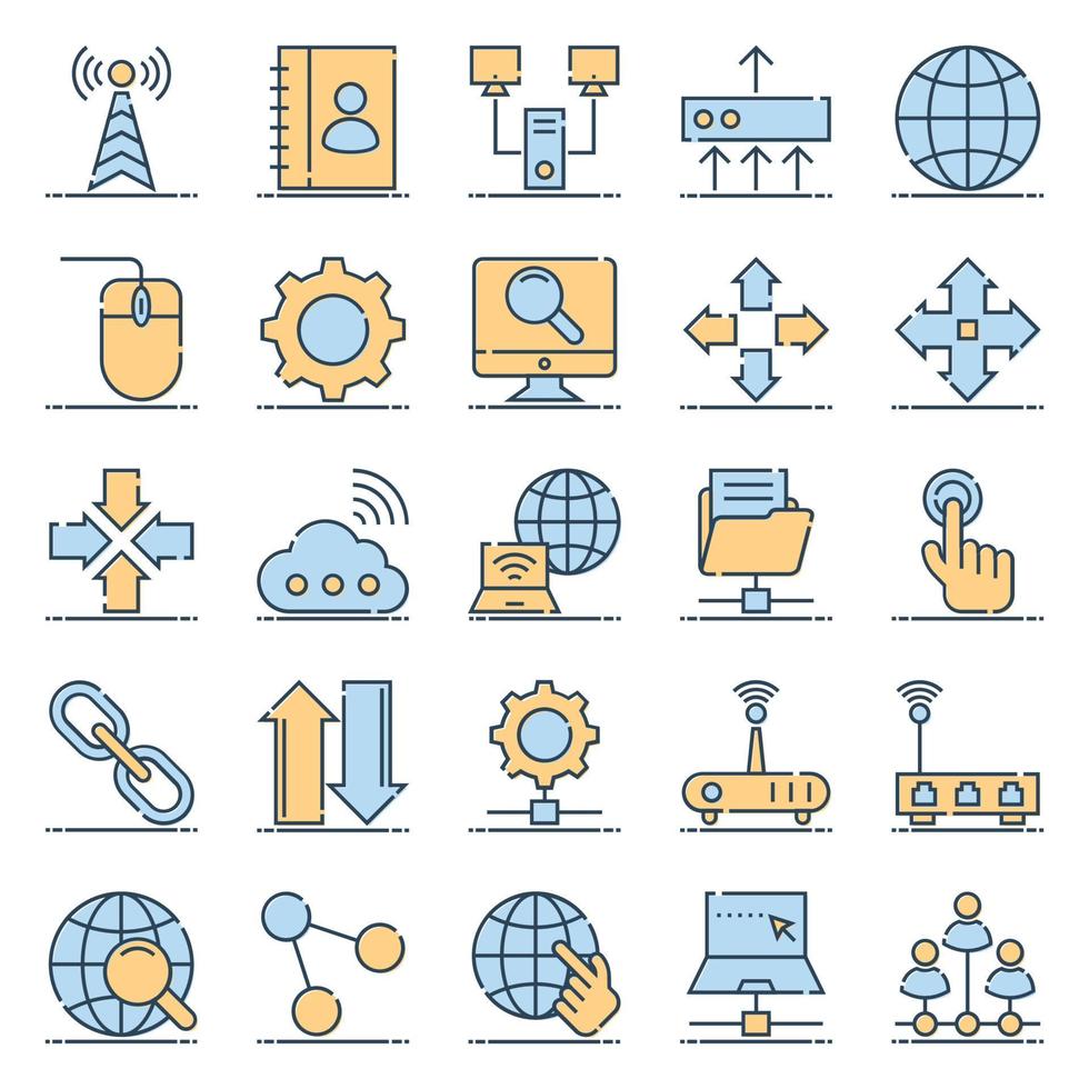 Filled outline icons for networking and communication. vector