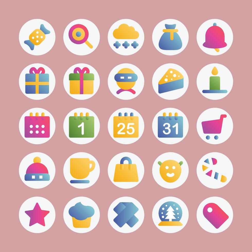 Gradient color icons for christmas. vector