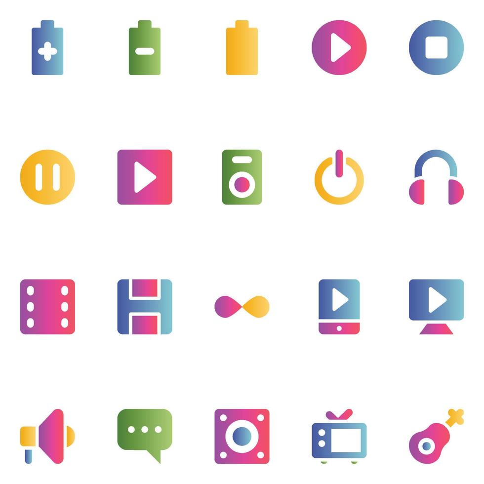 Gradient color icons for Media. vector