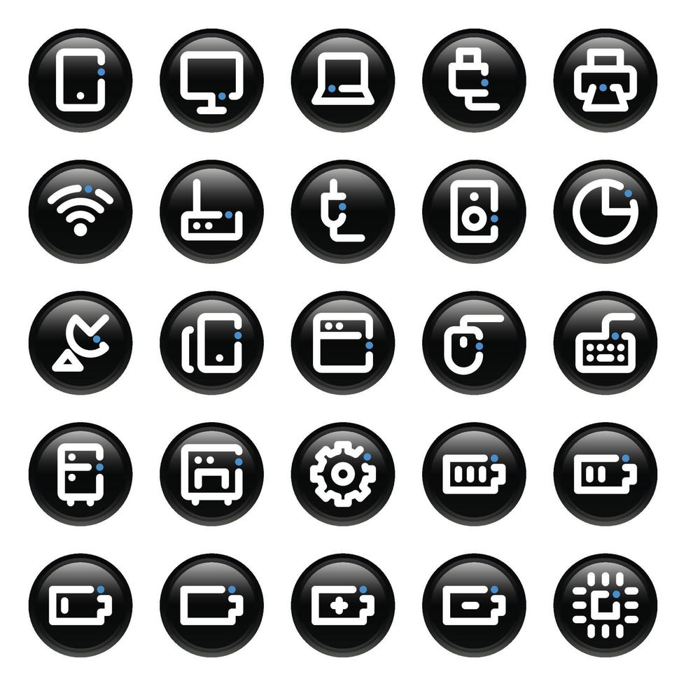 Black circle outline icons for Electronics. vector