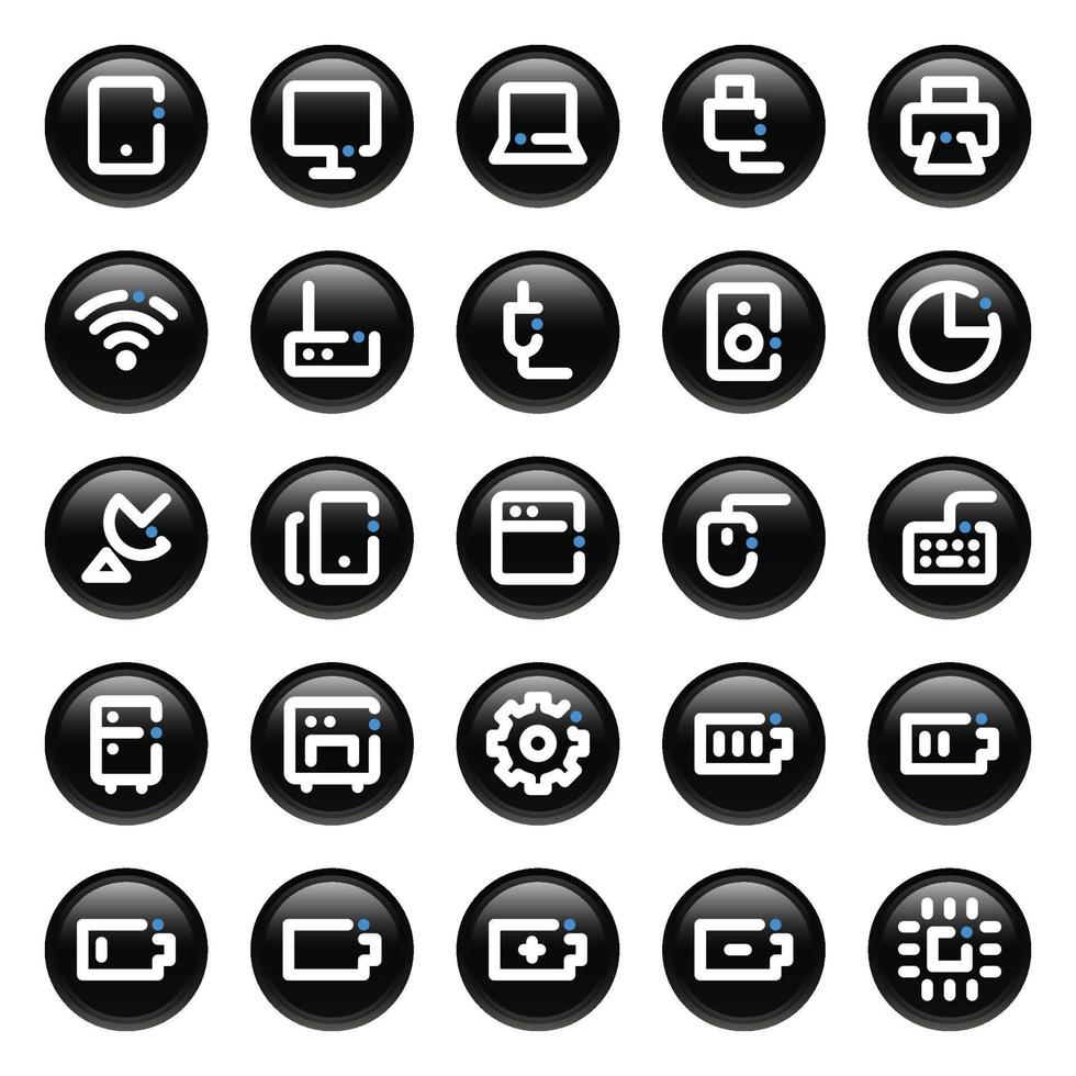 iconos de contorno de círculo negro para electrónica. vector