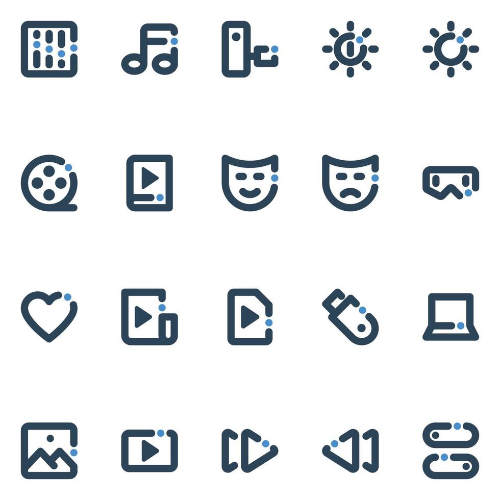 Bold line icons for Media. vector