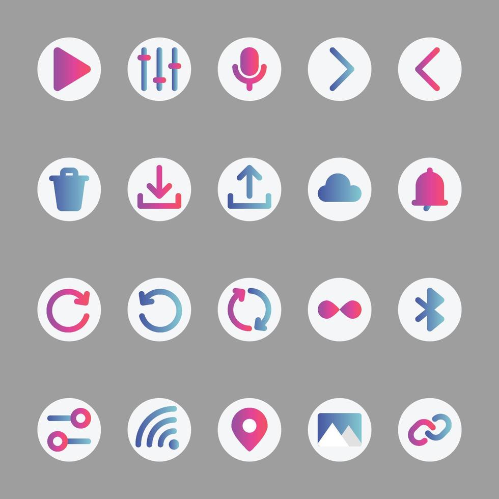 Gradient color icons for User interface. vector