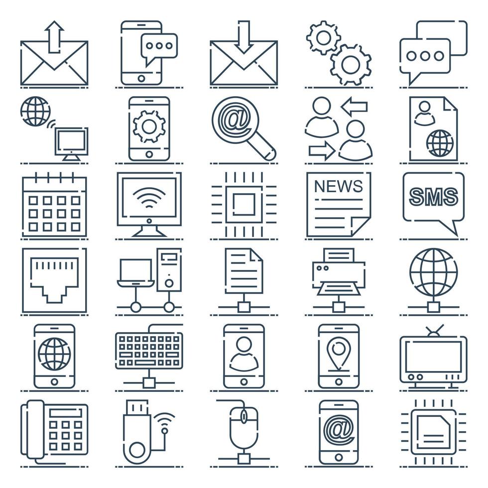 Outline icons for networking and communication. vector
