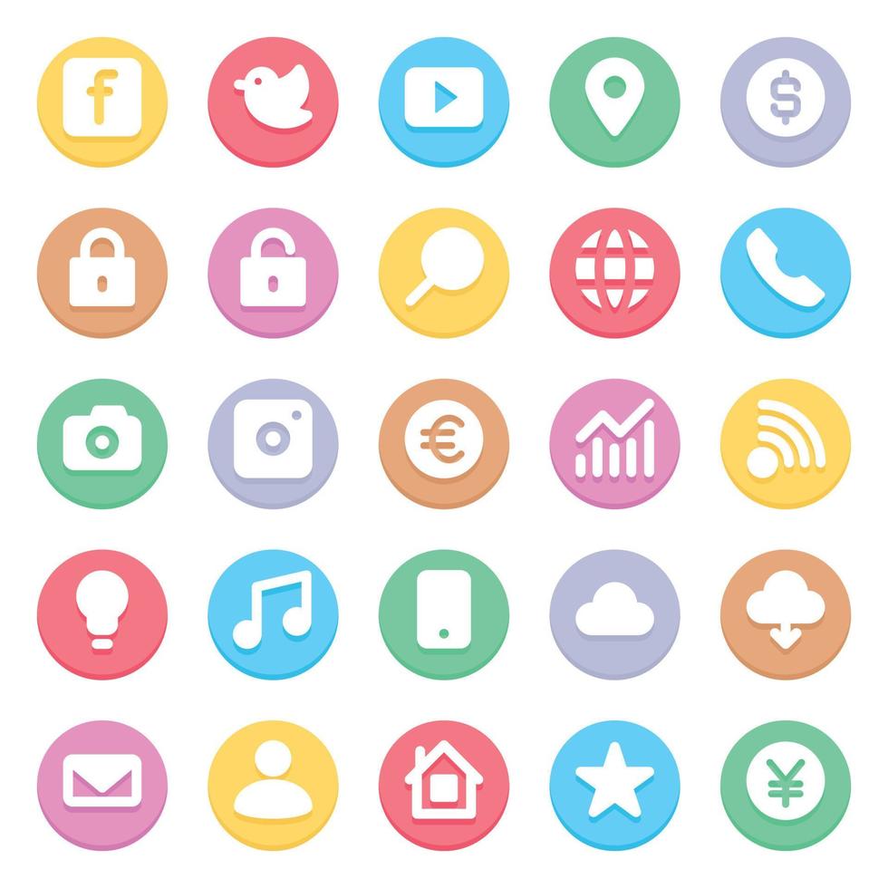 Circle color glyph icons for Social media. vector